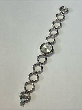 Bella Y2K Silver Tone Circular Link Bracelet Watch Stainless McBling (Untested)